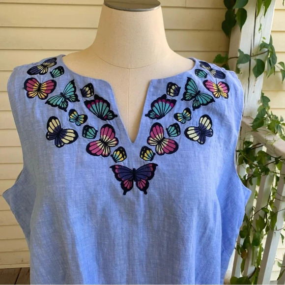 NWT Talbots Embroidered Butterfly Linen Blend Shift Dress Plus Size 22W Blue - Picture 5 of 10